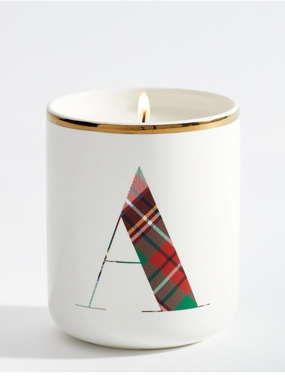 Stewart Plaid Alphabet Scented Candle - Winter Spruce Letter A
